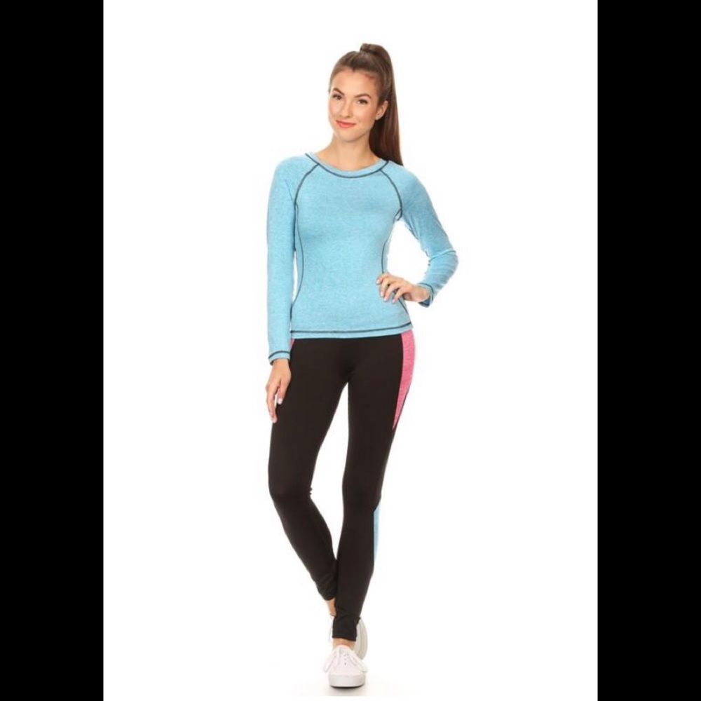 Blue and Black Activewear Workout Set Top Leggings